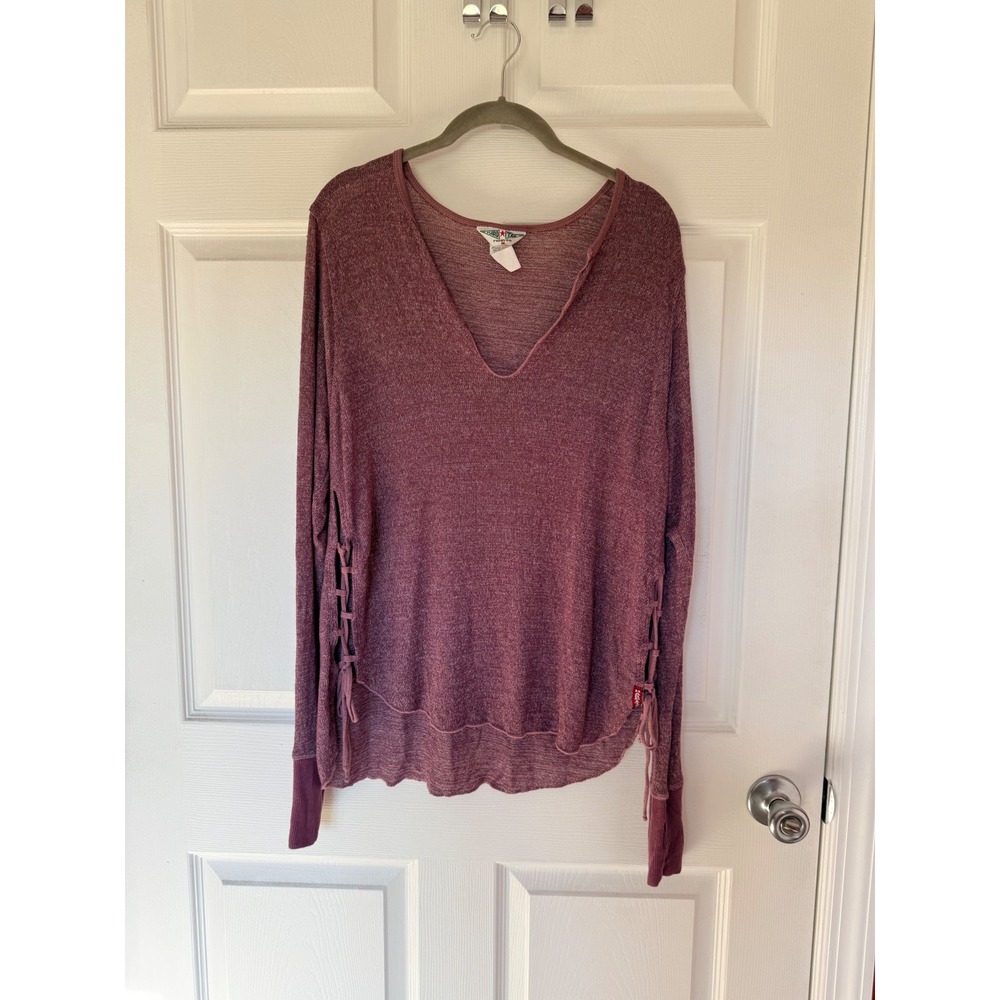 Hard Tail Forever Women Mauve Purple Lace Up Side Corset Style Long Sleeve Top M